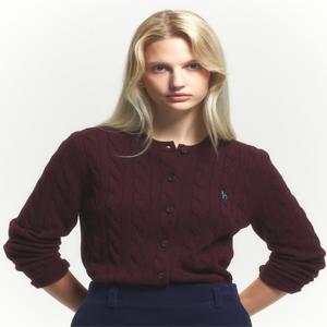 헤지스 여성 [[24FW]] WSSW4DC94D2 [스테디셀러][울100%] 버건디 라운드넥 케이블 가디건