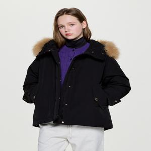 헤지스 여성 [[25FW]] HSJU5D101BK [시즌오프][인기급상승] 폭스퍼 숏 헤비 구스 다운 야상 블랙