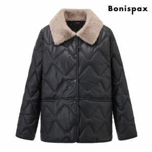 정상가:89,000원 ㅣ 다이아 퀼팅 퍼 배색 카라 패딩 점퍼 (XP4JJ055L0)