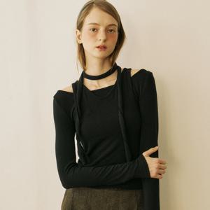 [아워호프] Wool Scarf Layered Long Sleeve - Black [H24WT-TS02-BLA]