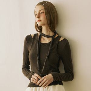 [아워호프] Wool Scarf Layered Long Sleeve - Brown [H24WT-TS02-BRO]