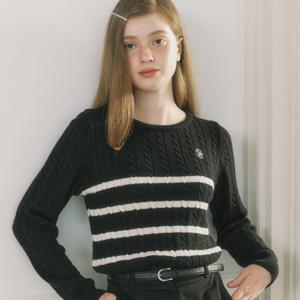 [아워호프] Cable Stripe Ribbon Long Sleeve Knit - Black [H24FW-KN02-BLA]