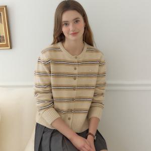 [아워호프] Multi-Stripe Round-Neck Cardigan - Beige [H25FA-KN05-BEI]