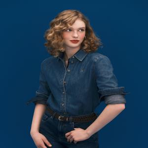 헤지스 여성 [[25FW]] HSSH5D805N2 [시즌오프][아이코닉] 데님 베이직 셔츠 네이비