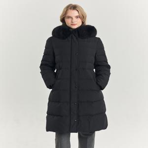 헤지스 여성 [[24FW]] WSJU4DC02BK [스테디셀러][폭스FUR][구스다운] 블랙 탈착 후드 롱 헤비다운