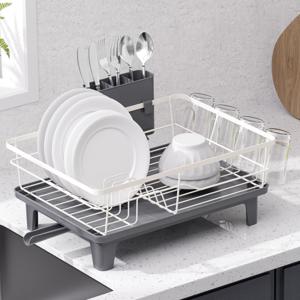 룸앤리빙 주방 그릇 설거지 싱크대 식기건조대 컵걸이 수저통 물빠짐 1단 식기건조대