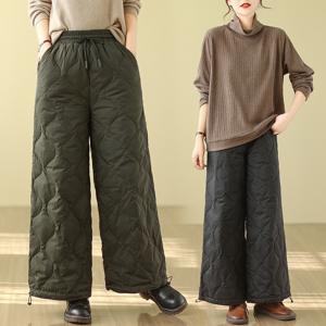 SUTA 솜바지 셀럽당 여성용 물결라인 루즈핏 패딩 팬츠 겨울 겨울 허리 밴딩 솜바지