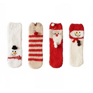크리스마스 여성 수면 양말 4켤레 세트 여자 루돌프 눈사람 산타 중목 양말 기모 단체 선물