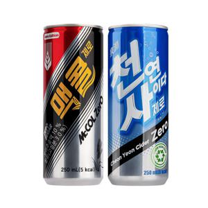 맥콜 제로+천연사이다 제로 250ml x 각 30캔 (총 60캔)