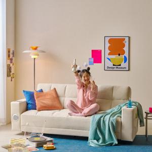 수오 플러피 브레드 발수 패브릭 리클라이너 소파베드 컵홀더 블루투스 스피커 무선충전 3인용 2color