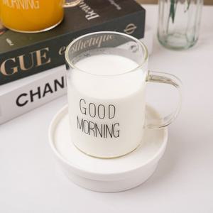 굿모닝 손잡이 내열 유리 컵 400ml/머그/잔/글라스/물/쥬스/음료/아이스/아메리카노/카페/라떼/심플/투명