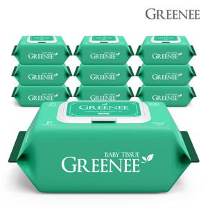 그리니 프리미엄 아기물티슈 그린 100매 x 10팩 캡형