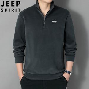 JEEP SPIRIT 남성용 플리스 반집업 맨투맨 루즈핏 긴팔 겨울 기모 스웨트셔츠