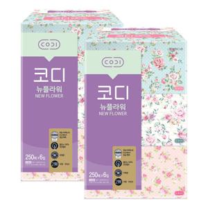 코디 뉴플라워 250매x6 2팩 티슈 각티슈