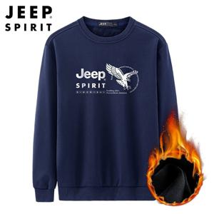 JEEP SPIRIT 남성 가을 겨울 루즈핏 긴팔 라운드 기모 맨투맨 티셔츠