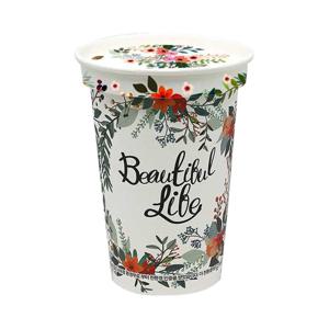테이크아웃 13온스 플라워종이컵 + 플라워 종이뚜껑 100개 세트