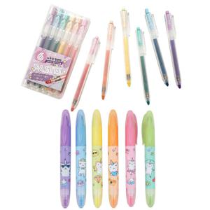 6컬러 세트 빅 대용량 지워지는 형광펜/파스텔 얇은 똑딱이 노크식 형광펜 세트 학생 크리스마스 단체선물