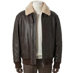 지이크 F/W 럭셔리 무스탕 세미오버핏 레더 자켓 브라운 PHG9005