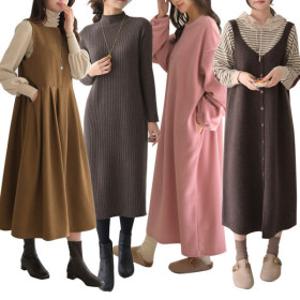 겨울 모직 니트 본딩 쉬폰 기모 밍크 플라워 체크 스트라이프 무지 빅사이즈 홈드레스 하객 롱 원피스