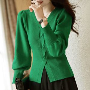 아로하스타일 예쁜 디자인 브인넥 숄더 스판 긴팔 니트 Y30 신축성좋은니트