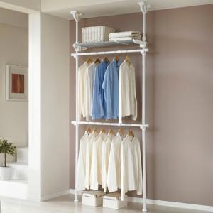 이지온 튼튼한 미니 원룸 행거 EO-203W 폭조절 선반 2단 시스템 조립식 철제 행거