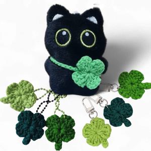 크로버 인형키링 고양이 곰돌이 강아지 손뜨게 키링 핸드메이드 행운  단체 선물 답례품 네잎클로버