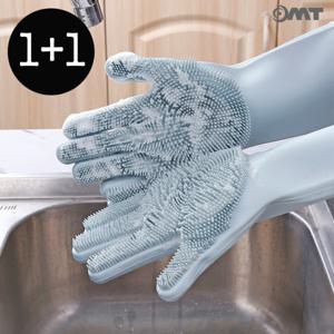 1+1 실리콘 고무장갑 수세미 일체형 양손 대형 설거지 OSO-T120