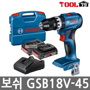 보쉬 GSB18V-45 충전 임팩드릴드라이버 18V 2.0Ah 2개 GSB18V-21 후속 임팩트드릴 GSB18V-45