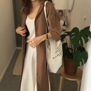 [슈썸][슈썸] 원피스형블라우스 롱셔츠 가디건 허리끈 WS-ST01 (