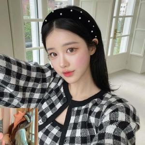 진주머리띠 프리미엄 여성 벨벳헤어밴드 양털핀포함