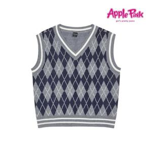 [애플핑크]아가일패턴 브이넥 니트 베스트 (APK7R506GSG)