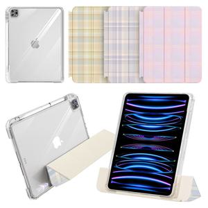 아이패드프로3 4 5 6세대 12.9 세로거치 애플펜슬수납 체크 슬라이드 투명 커버 케이스 IO-36