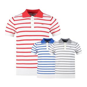 럭스골프 남성 플랫 시보리 스트라이프 반팔 니트셔츠 LB4M421