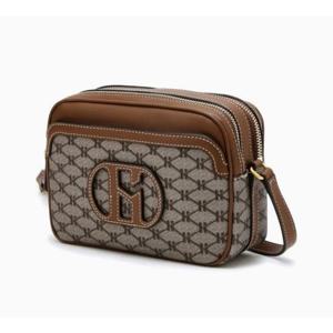 [헤지스ACC] H 레더 브라운 패치 시그니처 패턴 미니크로스백 HIWA4F520G2