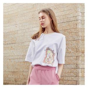 [크레송]크레송 화이트 여성 아트 프린트 티 블라우스 C2221BL07