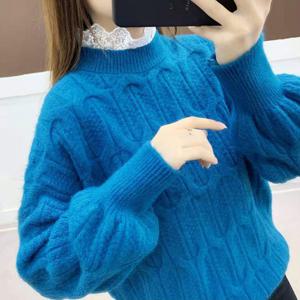 [올리비에스클로젯] 레이스 배색 패턴 라운드 니트_O2112KN616D