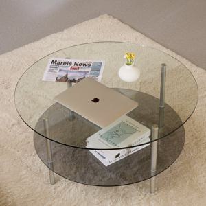 오브 레이어드 원형 800 거실 쇼파테이블 글라스+글라스