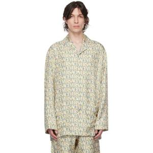 25 FW 베르사체 남성 블루   오프 화이트 실크 파자마 셔츠 232653M218001