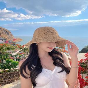 여행 자외선차단 바캉스레이스리본 라피아햇 밀짚모자