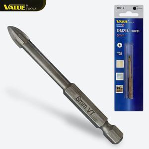 드릴비트날 VALUE 타일기리(40012 십자형6mm) 육각 타공