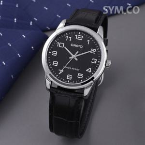 카시오 MTP-V001L-1B 심플 라운드 아날로그 정장 남자 가죽 시계