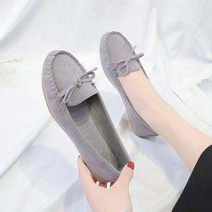 여자 스웨이드 미니리본 단화 플랫슈즈 모카신 4컬러