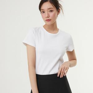 플라스틱아일랜드  (PR7CH303)  BEIGE 슬림 골지 반팔 티셔츠