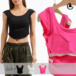 [그리니치]캡소매 노브라티셔츠 양유넥 브라탑 요기복 hd5401