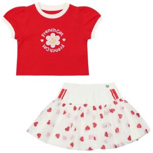 [프랜치켓] 여아 여름 상하복 레드꽃반팔티셔츠/하트샤 스커트