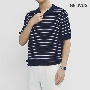 [빌리버스]빌리버스 남성 여름 니트 오픈카라 반팔티 BXR019