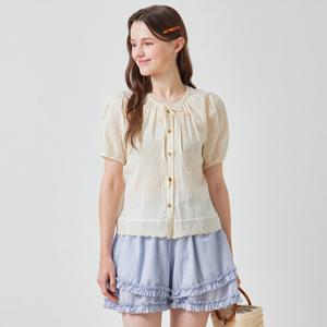 [포커스]레이스 펀칭 코튼 블라우스 PBBF5M1BL5151