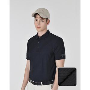 헤지스 골프 25SS 블랙 남성 사선 자카드 반팔 카라 티셔츠 HUTS5B315BK