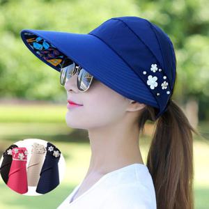 여성 돌돌이머리띠 썬캡 꽃자수 햇빛가리개 여름모자