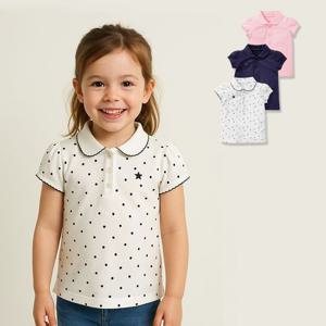 [조이멀티]퍼프라인 여아동 자수 면 반팔 카라티셔츠 205746